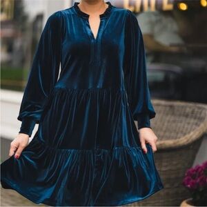 NWOT 1. State Sz L Navy Blue Boho Tier Skirt Baby Doll Holiday Cocktail Dress